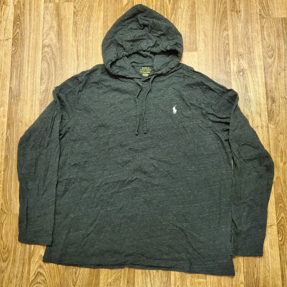 Polo Ralph Lauren Hoodie Men XL Gray Long Sleeve Lightweight Pony Logo